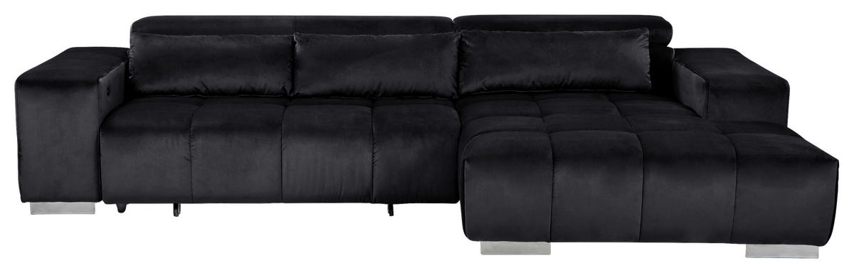 ECKSOFA Schwarz Velours  - Silberfarben/Schwarz, KONVENTIONELL, Textil/Metall (307/186cm) - Livetastic