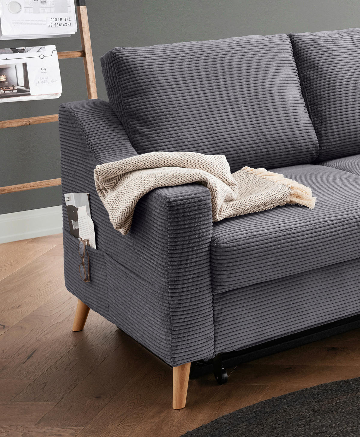 ECKSOFA in Cord Grau  - Naturfarben/Grau, MODERN, Holz/Textil (230/200cm) - Livetastic