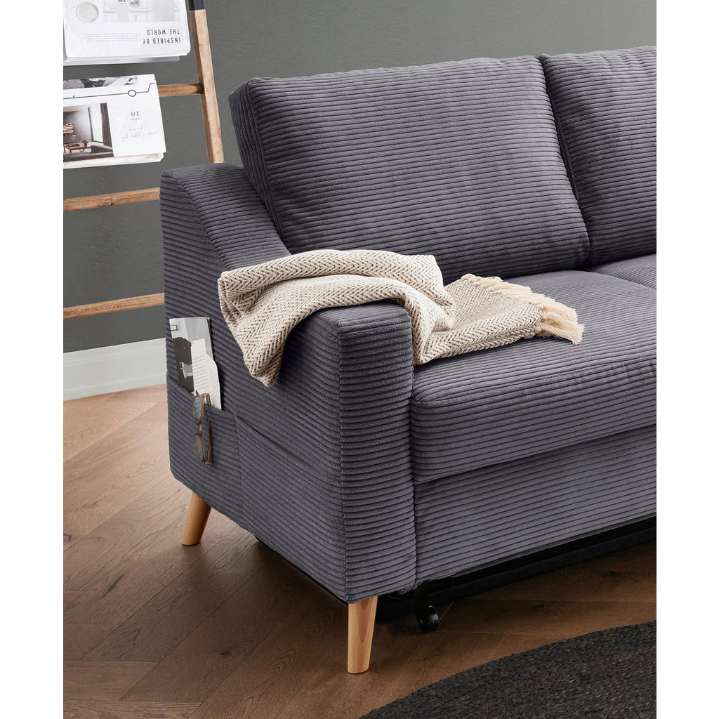 Thumbnail - Livetastic Ecksofa Valentina, Grau, Textil, Buche, Uni, 4-Sitzer, Füllung: Schaumstoff, Ottomane rechts, L-Form, 230x200...