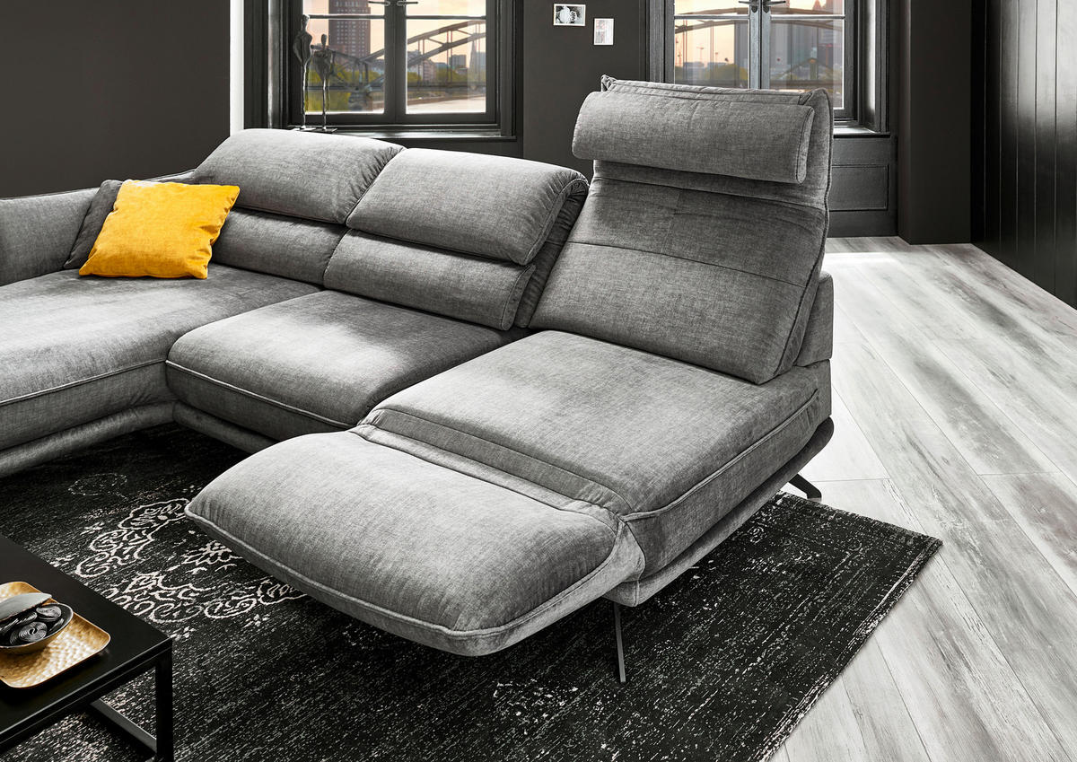 ECKSOFA in Velours Silberfarben  - Silberfarben/Schwarz, Design, Textil/Metall (153/283cm) - Valdera