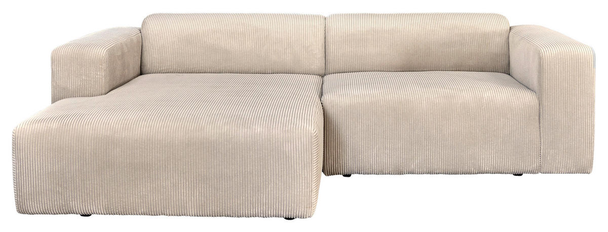 ECKSOFA BASMA in Cord Creme  175/298 cm  - Creme/Schwarz, Design, Kunststoff/Textil (175/298cm) - P & B