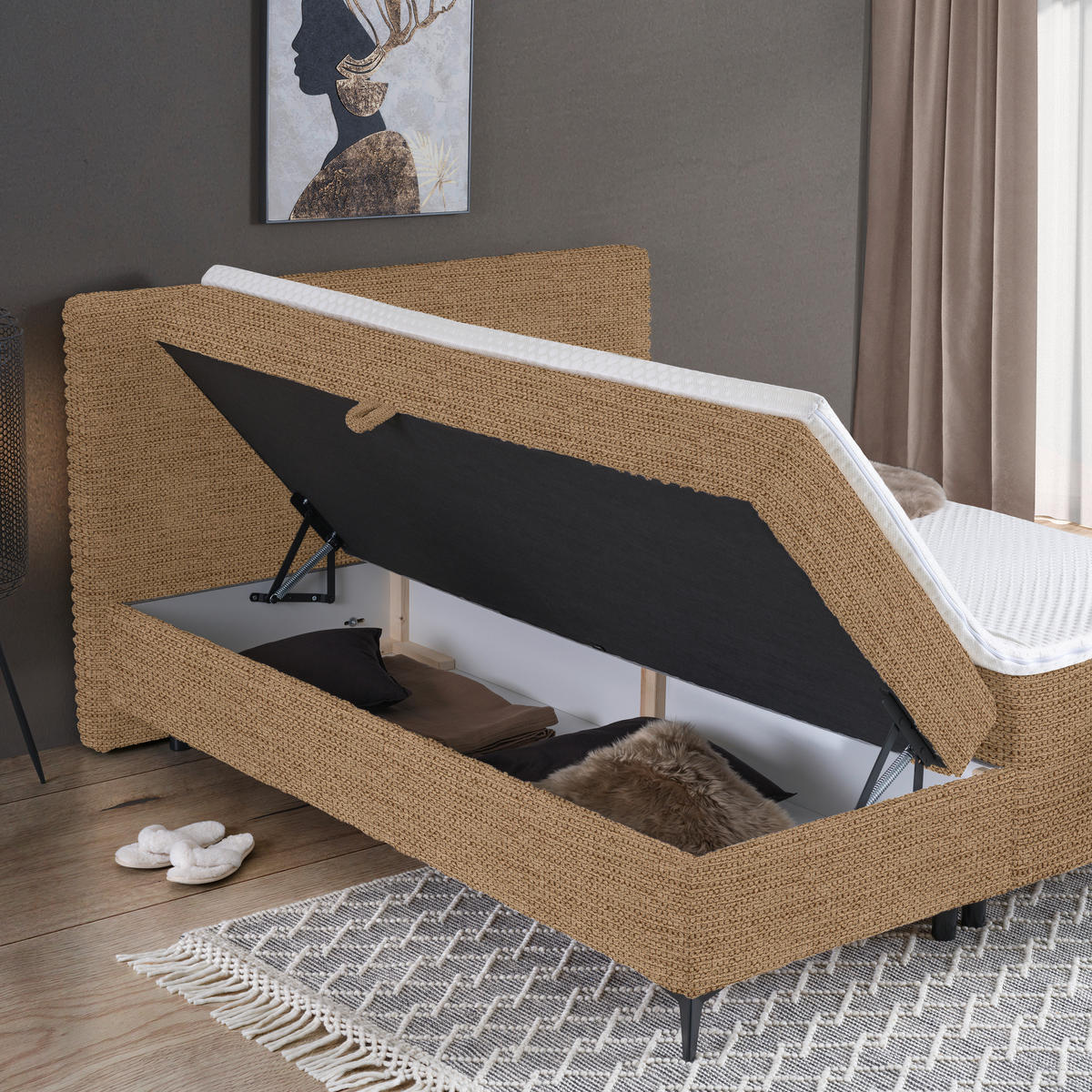 BOXBETT 160/200 cm  in Cognac  - Cognac/Schwarz, Design, Holz/Holzwerkstoff (160/200cm) - Xora