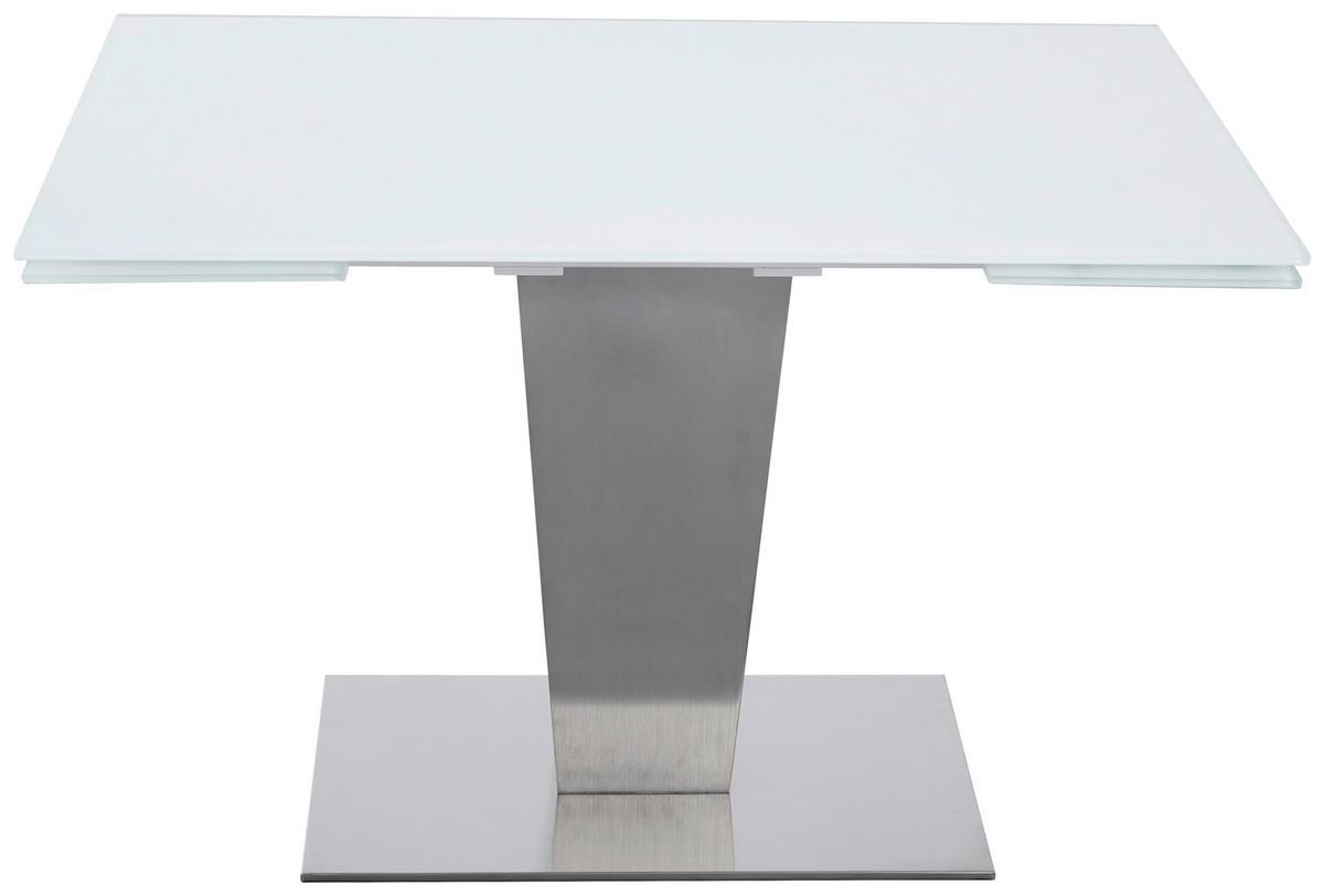 ESSTISCH  Metall, Glas ausziehbar rechteckig Weiß, Edelstahlfarben  - Edelstahlfarben/Weiß, Design, Glas/Metall (120-179/80/76cm) - Novel