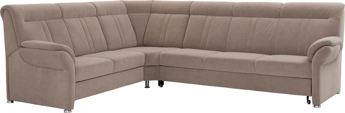 ECKSOFA Beige Velours, beflockt  - Beige/Silberfarben, KONVENTIONELL, Textil/Metall (248/306cm) - Beldomo Comfort