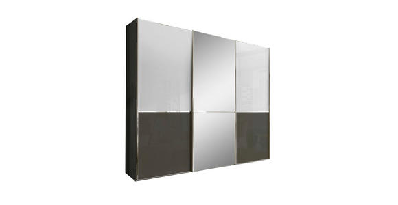 SCHWEBETÜRENSCHRANK  in Weiß, Dunkelgrau  - Chromfarben/Dunkelgrau, KONVENTIONELL, Glas/Holzwerkstoff (300/217/67cm) - Novel