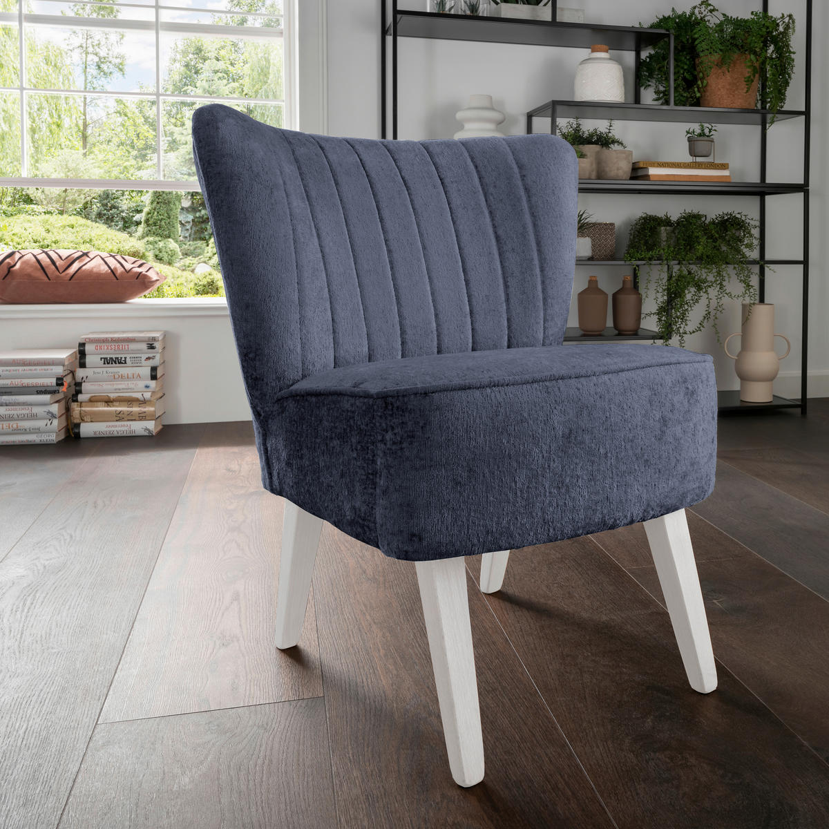 SESSEL Webstoff, Teddystoff Dunkelblau    - Weiß/Dunkelblau, MODERN, Holz/Textil (64/80/66cm) - Livetastic