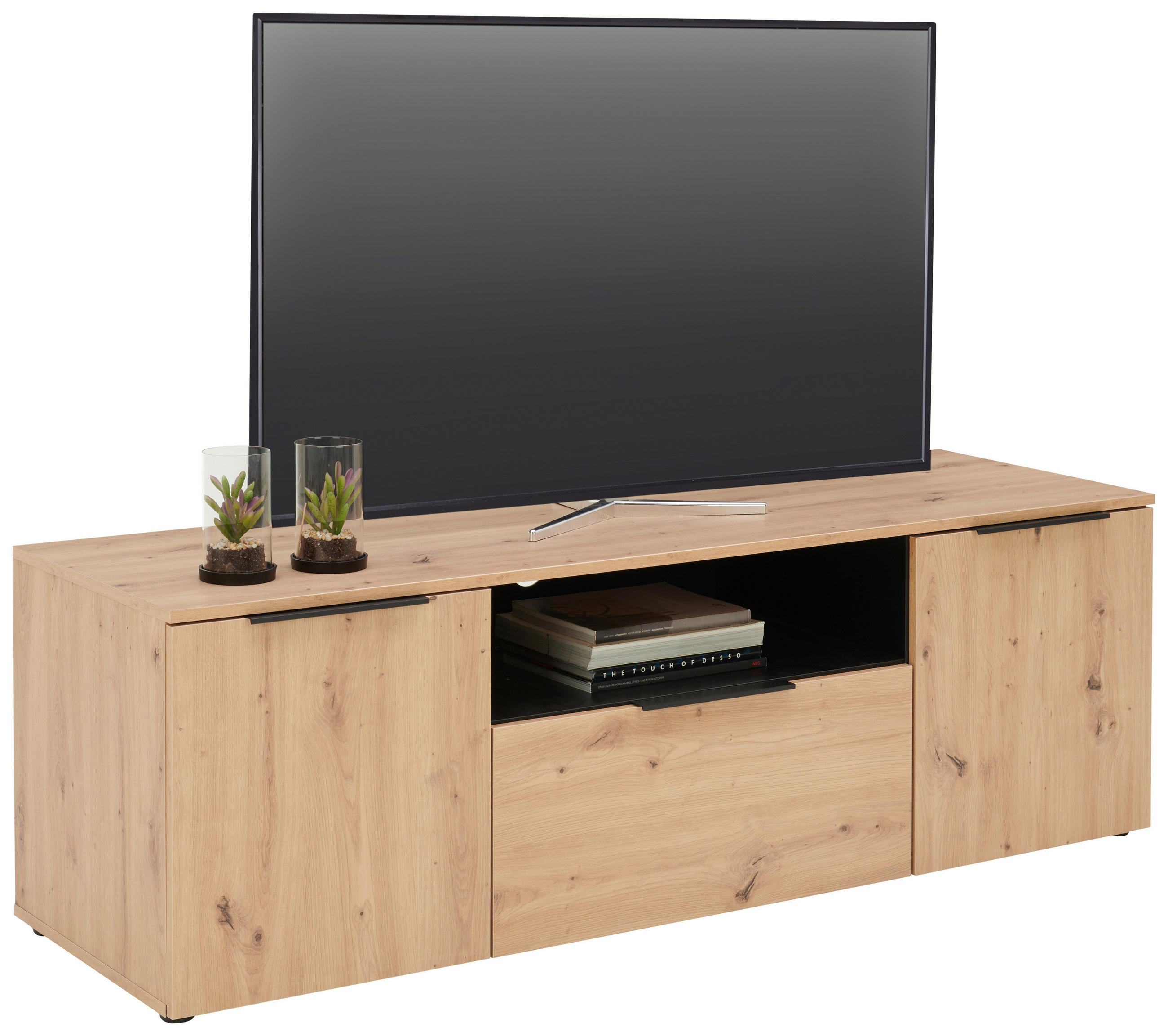 LOWBOARD  in 160/51,7/50 cm  - Eichefarben/Schwarz, KONVENTIONELL, Holzwerkstoff/Kunststoff (160/51,7/50cm) - Xora