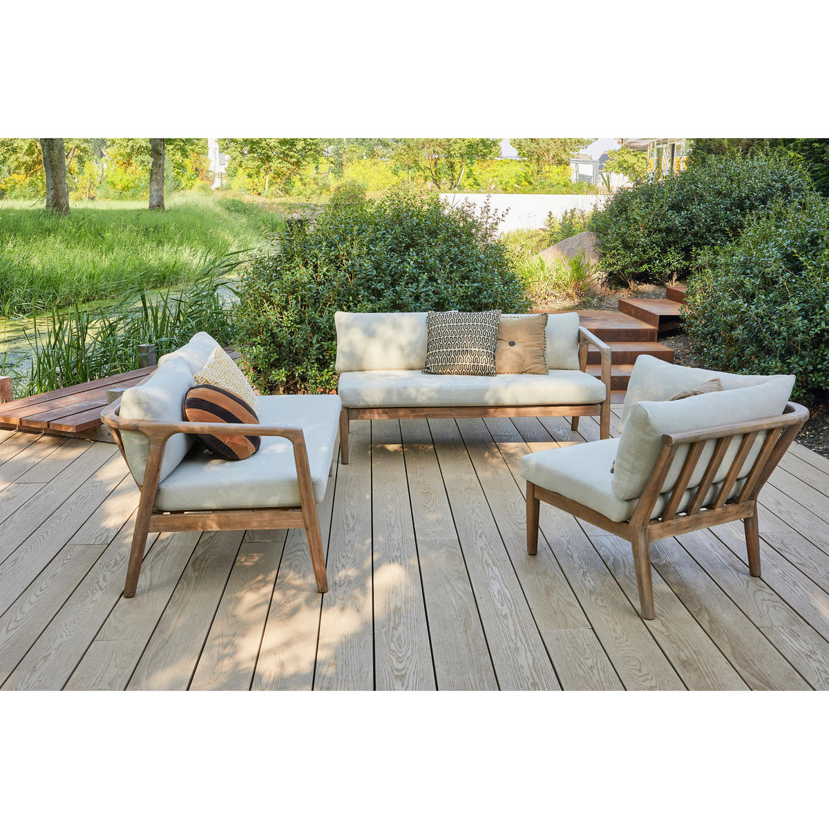 LOUNGEGARNITUR 227/227 cm Akazie vollmassiv  - Naturfarben, MODERN, Holz/Textil (227/227cm) - Livetastic