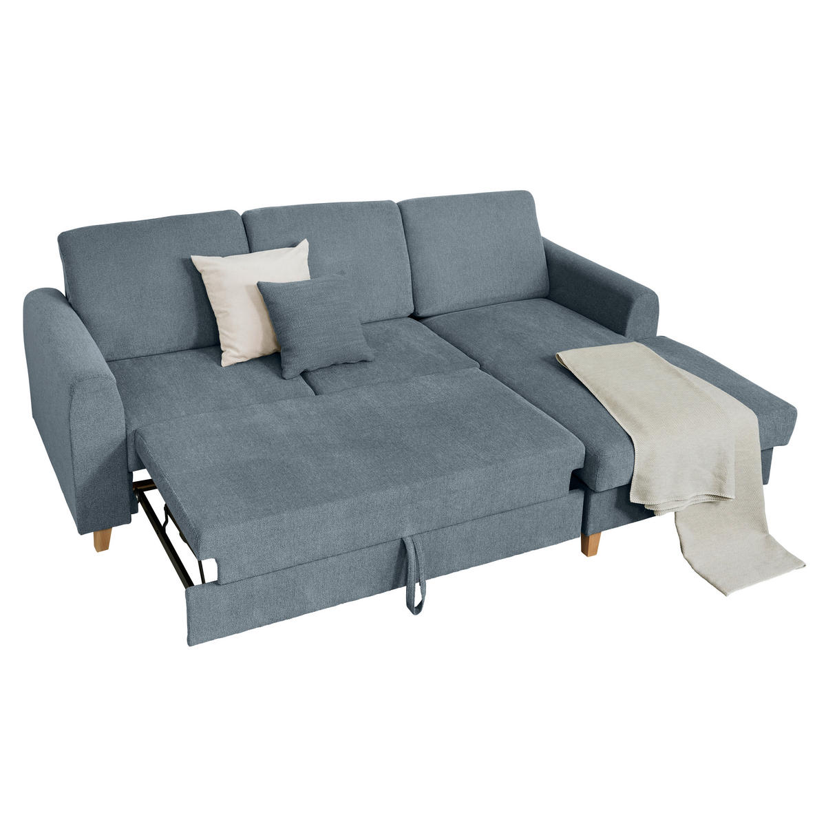 ECKSOFA Blau Flachgewebe  - Blau/Buchefarben, KONVENTIONELL, Holz/Textil (241/166cm) - Carryhome