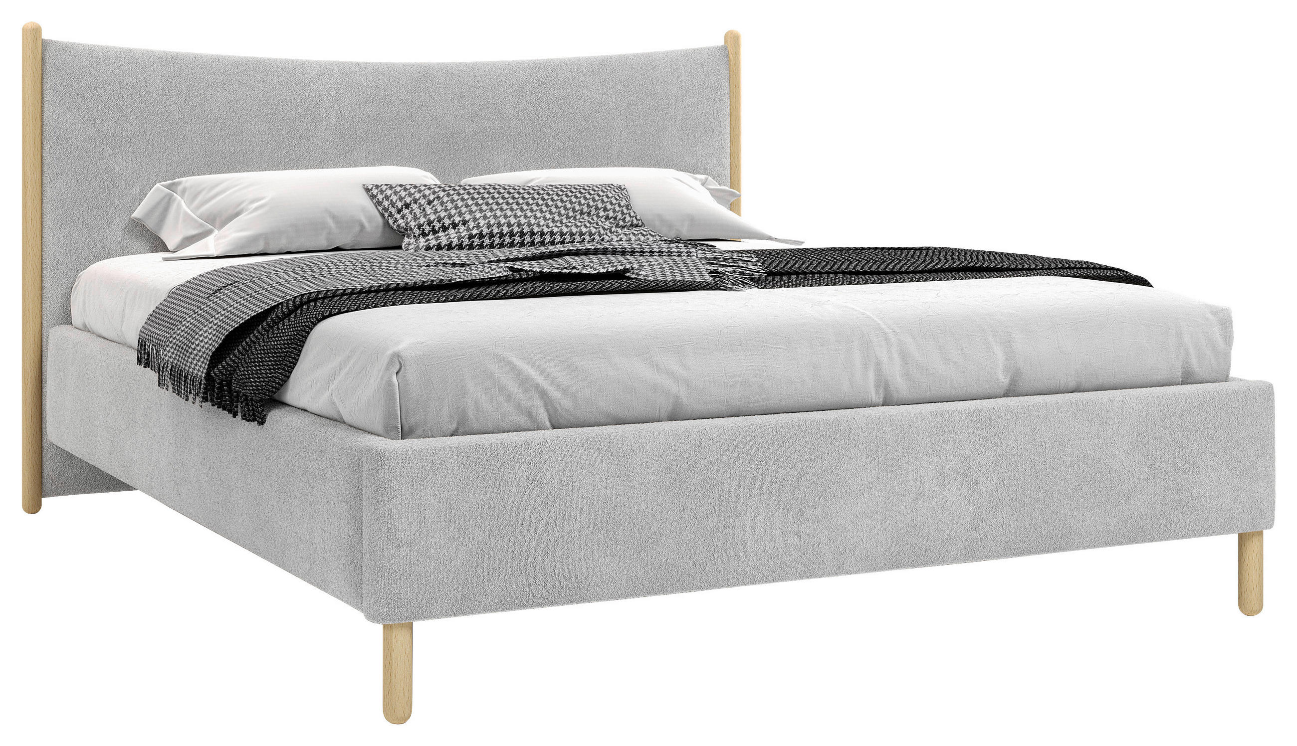 POLSTERBETT 180/200 cm,  in Grau, gepolstertes Kopfteil, Lattenrost, Bettkasten,  - Buchefarben/Grau, MODERN, Holz/Holzwerkstoff (180/200cm) - MID.YOU
