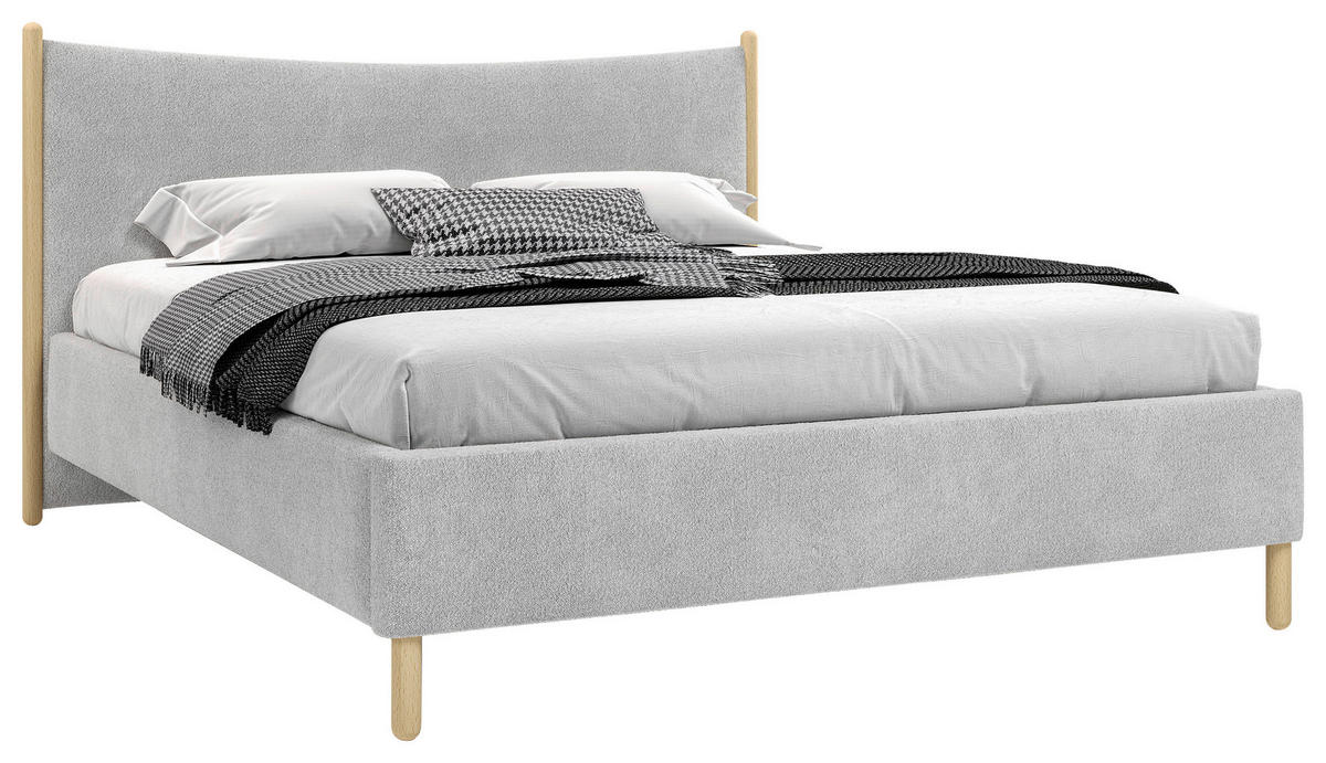 POLSTERBETT 180/200 cm,  in Grau, gepolstertes Kopfteil, Lattenrost, Bettkasten,  - Buchefarben/Grau, MODERN, Holz/Holzwerkstoff (180/200cm) - MID.YOU