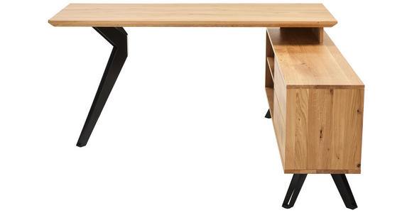ECKSCHREIBTISCH 160/160/75 cm  in Eichefarben  - Eichefarben/Schwarz, Natur, Holz/Metall (160/160/75cm) - Linea Natura