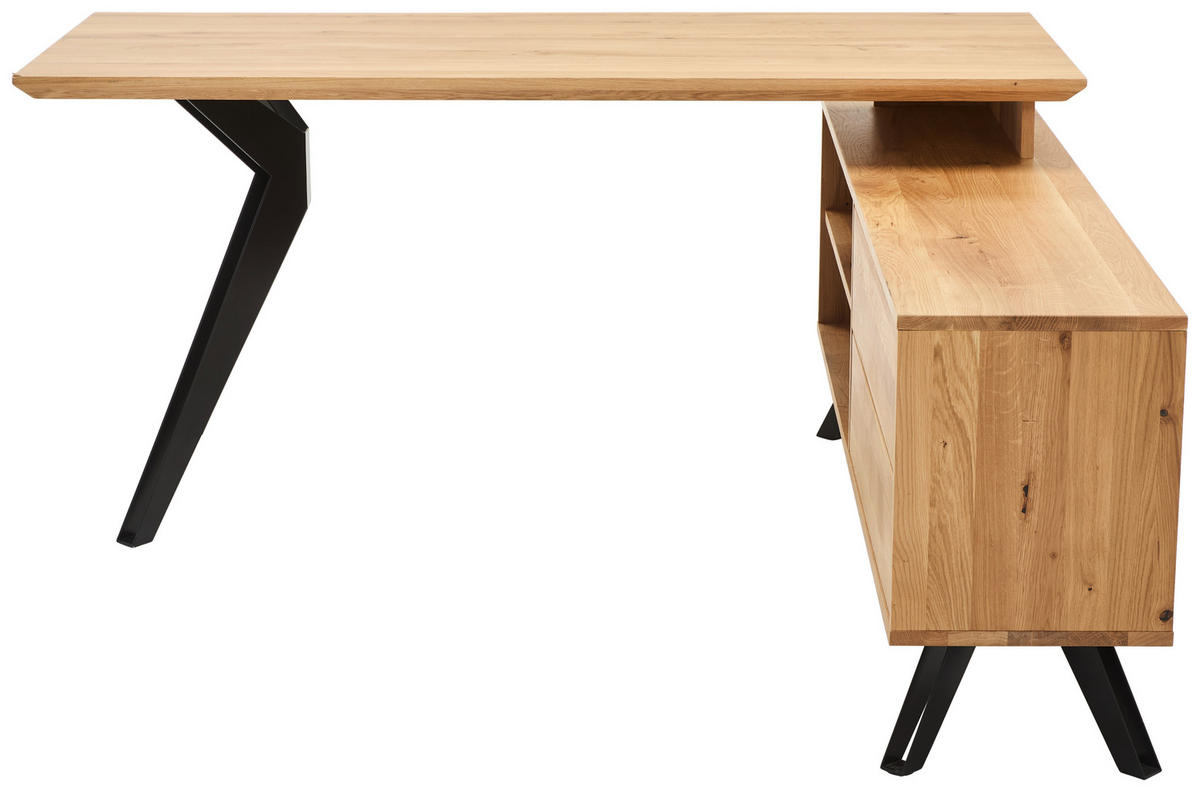 ECKSCHREIBTISCH 160/160/75 cm  in Eichefarben  - Eichefarben/Schwarz, Natur, Holz/Metall (160/160/75cm) - Linea Natura