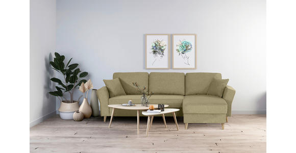 ECKSOFA in Flachgewebe Grün  - Eichefarben/Grün, KONVENTIONELL, Holz/Textil (265/159cm) - Carryhome