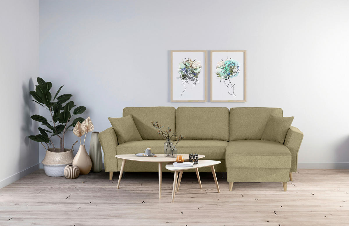 ECKSOFA in Flachgewebe Grün  - Eichefarben/Grün, Konventionell, Holz/Textil (265/159cm) - Carryhome