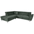 ECKSOFA inkl. Funktionen Waldgrün Cord  - Waldgrün/Silberfarben, Design, Textil/Metall (226/257cm) - Xora