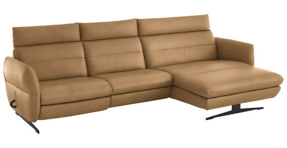 ECKSOFA in Echtleder Honig  300/157 cm  - Schwarz/Honig, Design, Leder/Metall (300/157cm) - Dieter Knoll