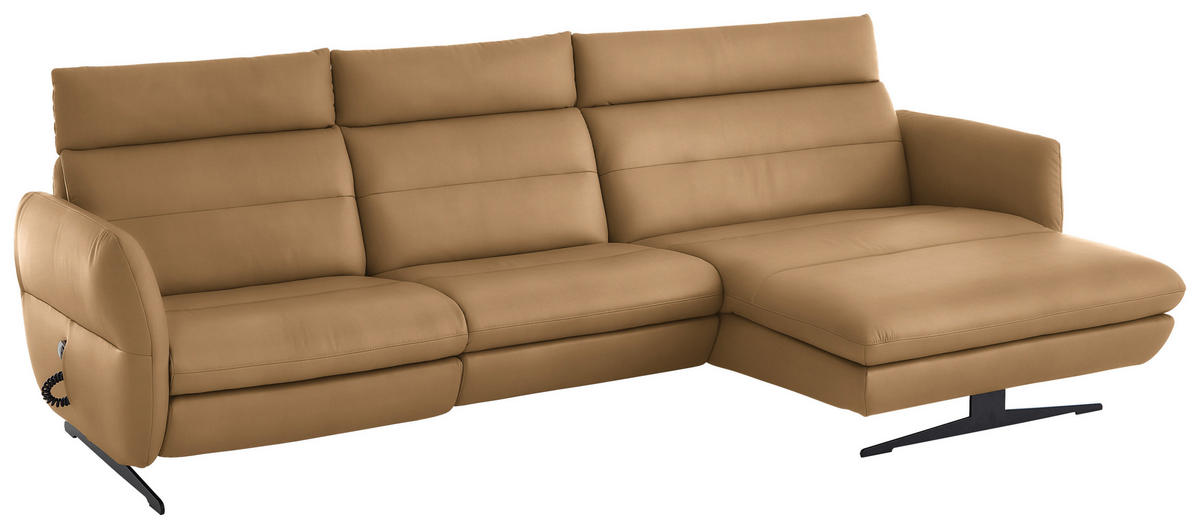ECKSOFA in Echtleder Honig  - Schwarz/Honig, Design, Leder/Metall (300/157cm) - Dieter Knoll