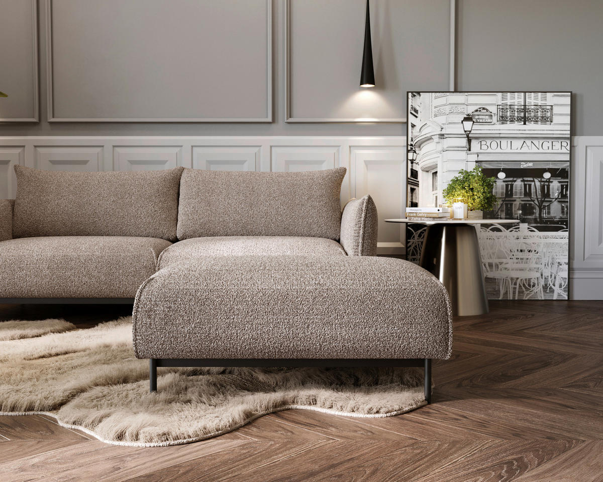 HOCKER in Textil Hellbraun  - Hellbraun/Schwarz, Design, Textil/Metall (100/42/97cm) - Livetastic
