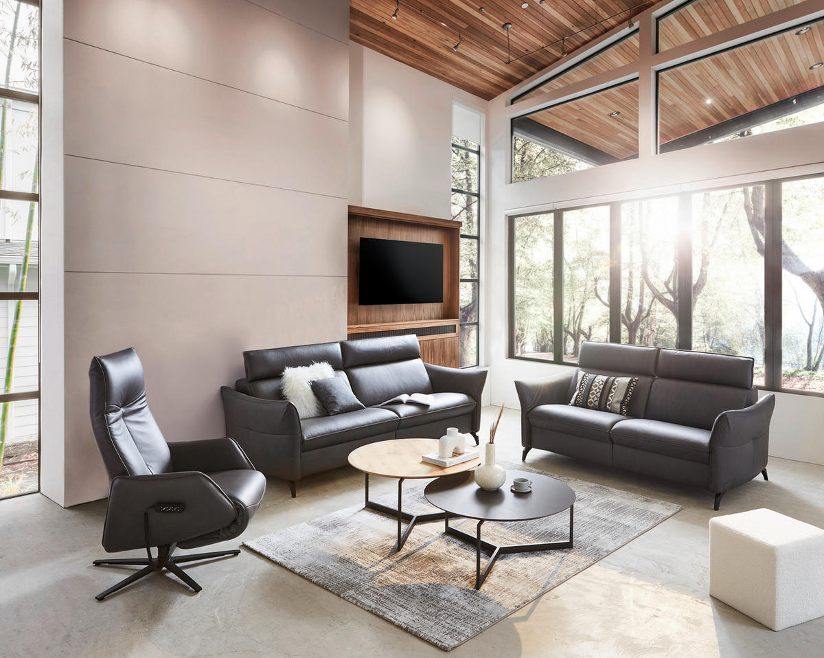 3-SITZER-SOFA in Echtleder Dunkelgrau  - Dunkelgrau/Anthrazit, Design, Leder/Metall (224/92/95cm) - Himolla