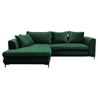 ECKSCHLAFSOFA  mit Rücken echt, Armteil links Velours Grün  - Schwarz/Grün, Design, Textil/Metall (187/277cm) - Livetastic