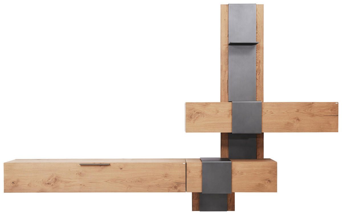WOHNWAND  in Anthrazit, Eichefarben 353/225/39 cm  - Eichefarben/Anthrazit, Natur, Holz/Metall (353/225/39cm) - Voglauer