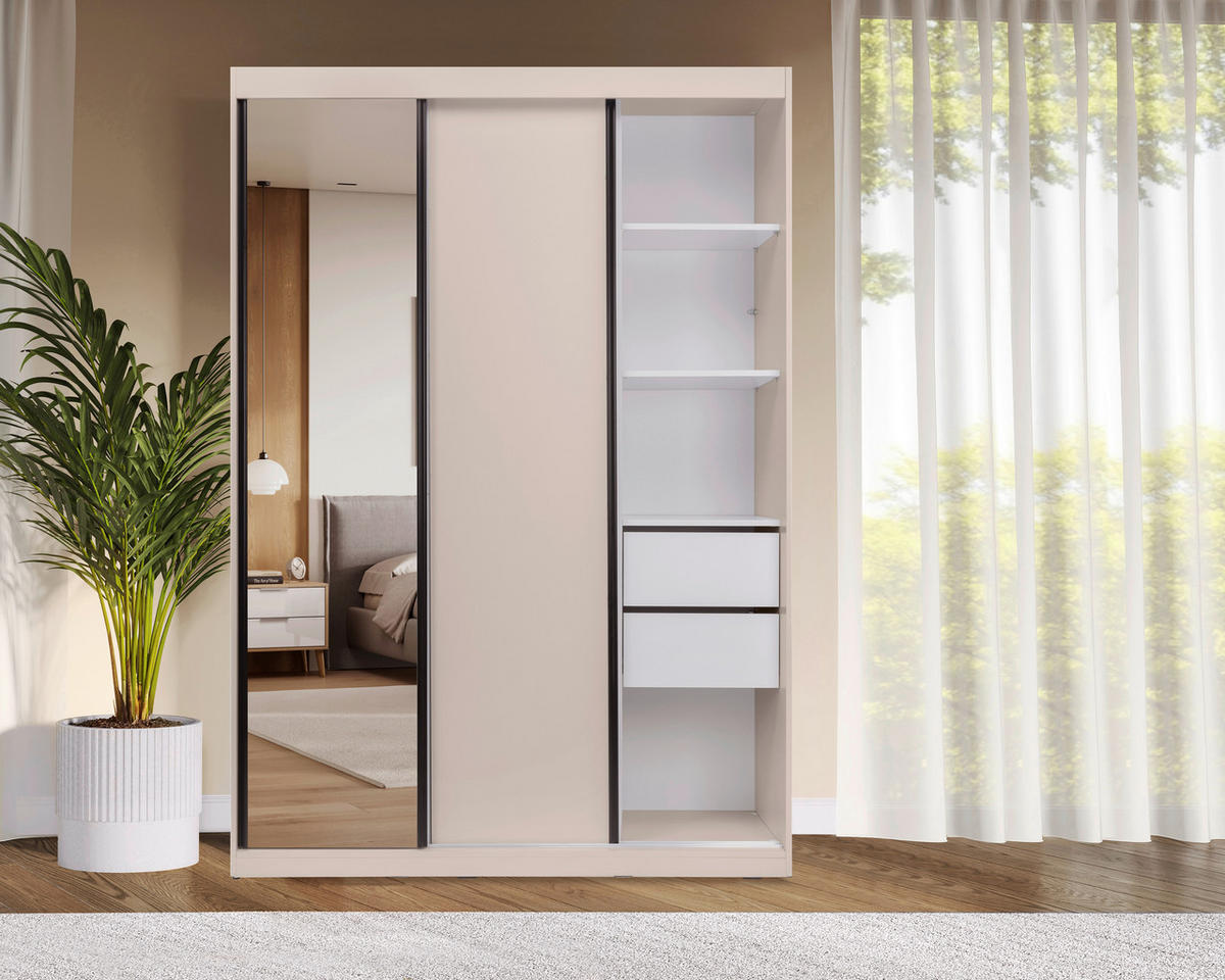 SCHIEBETÜRENSCHRANK 150/215/59,5 cm 3-türig  - Kaschmir/Schwarz, MODERN, Holzwerkstoff/Metall (150/215/59,5cm) - MID.YOU