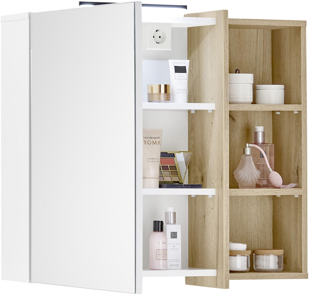 SPIEGELSCHRANK 80/72/22 cm  - Eichefarben/Weiß, LIFESTYLE, Glas/Holzwerkstoff (80/72/22cm) - home24