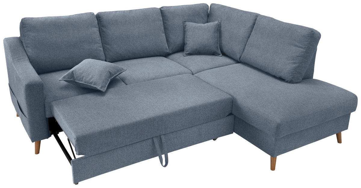 ECKSOFA Blau Struktur  - Blau/Naturfarben, KONVENTIONELL, Holz/Textil (230/200cm) - P & B