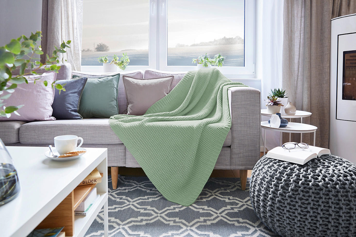 PLAID 130/170 cm - Salbeigrün, Basics, Textil (130/170cm)