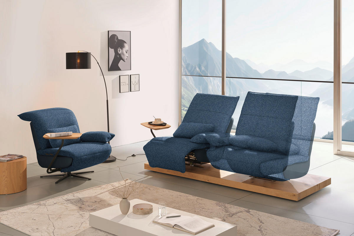 SESSEL Flachgewebe, Mikrofaser Blau  - Blau/Schwarz, Design, Textil/Metall (84/65/91cm) - Koinor