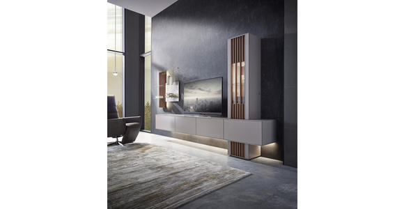 WOHNWAND 330/226/47 cm in Grau, Nussbaumfarben - Nussbaumfarben/Grau, Design, Glas/Holzwerkstoff (330/226/47cm) - Ambiente
