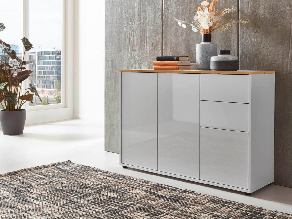 SIDEBOARD Mailand Set 9  in 184,5/73/33 cm  - Weiß Hochglanz/Schwarz, MODERN, Holzwerkstoff/Kunststoff (184,5/73/33cm) - MID.YOU