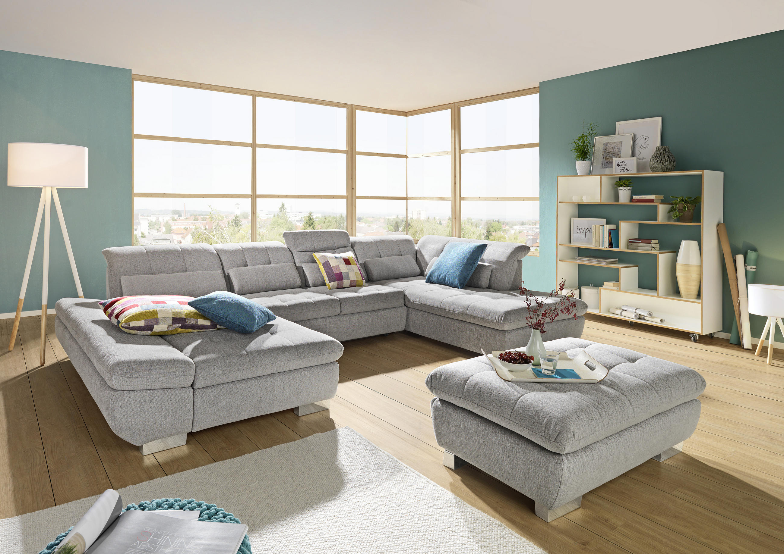 ECKSOFA Hellgrau Flachgewebe - Chromfarben/Hellgrau, Design, Kunststoff/Textil (204/350/211cm) - Xora