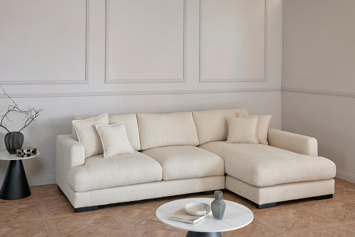 ECKSOFA  RELAX ASPEN CORNER M-R EU Weiß, Ecru Cord  - Ecru/Schwarz, MODERN, Holz/Textil (271/166cm) - Livetastic
