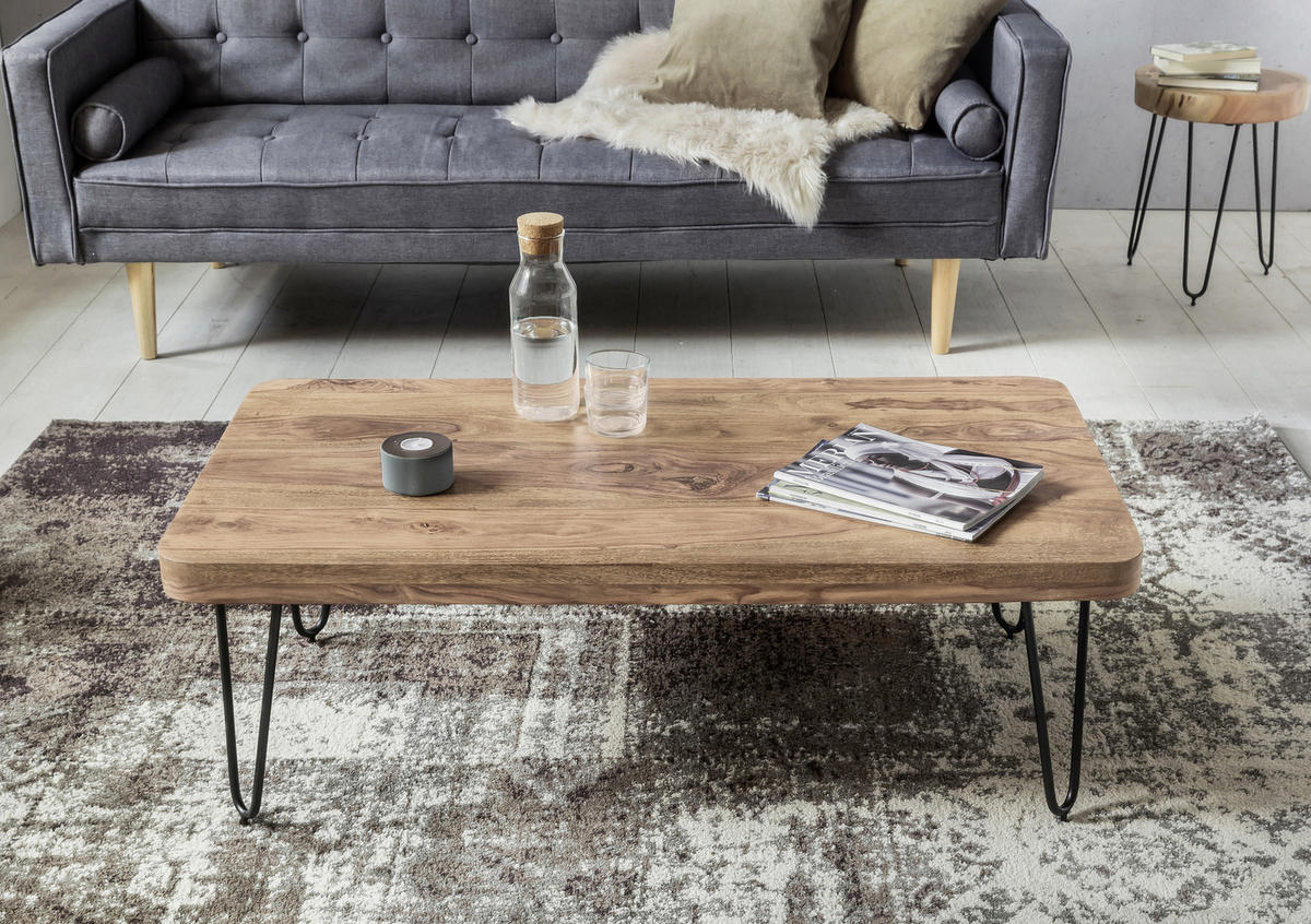 DOHÁNYZÓASZTAL fa 115/60/40 cm   - akácia színű/fekete, Design, fa/fém (115/60/40cm) - MID.YOU