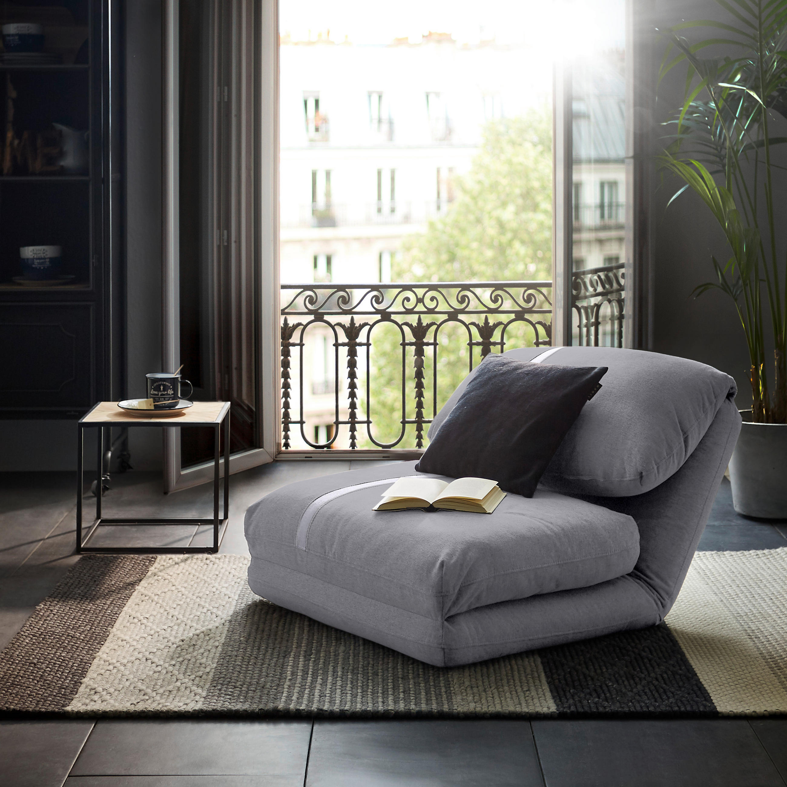 SCHLAFSESSEL  in Webstoff Dunkelgrau  - Dunkelgrau/Hellgrau, Design, Textil (78/58/82cm) - Livetastic