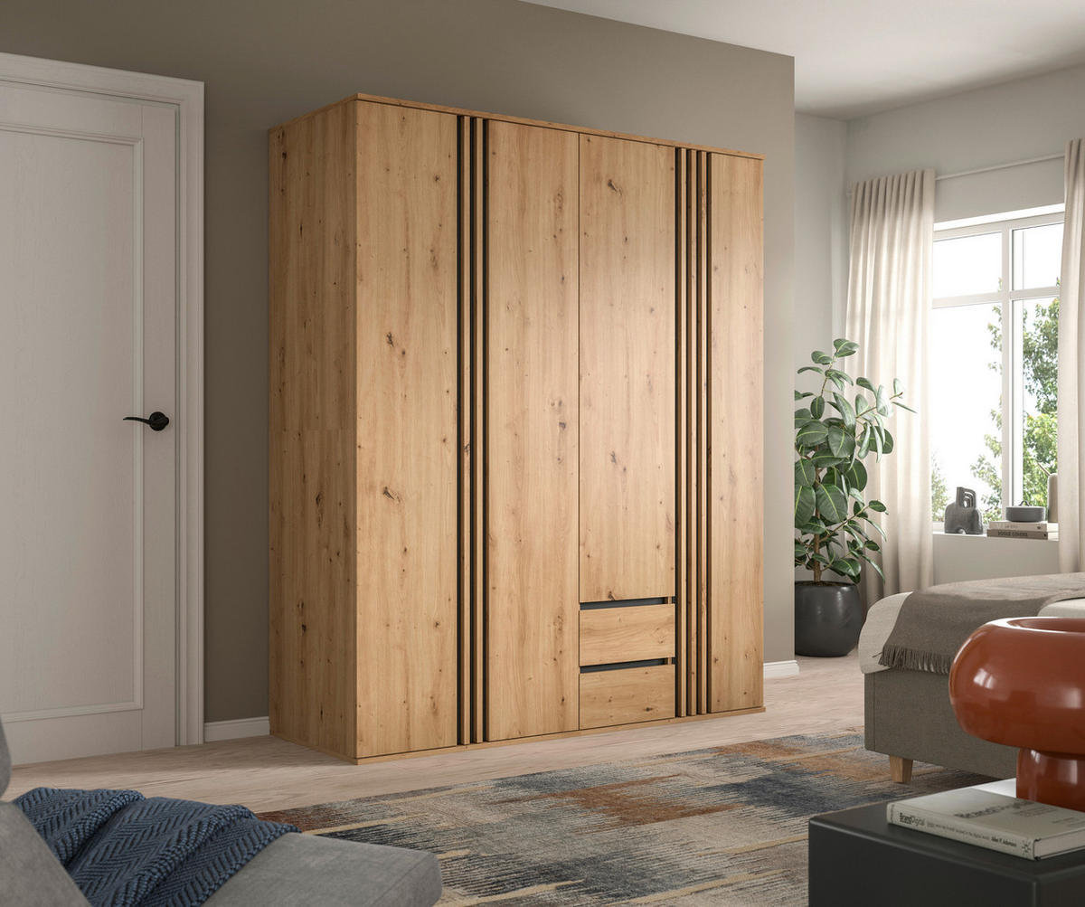 DREHTÜRENSCHRANK  in Anthrazit, Eiche Artisan  - Anthrazit/Eiche Artisan, ROMANTIK / LANDHAUS, Holzwerkstoff (160/190/56cm) - Livetastic