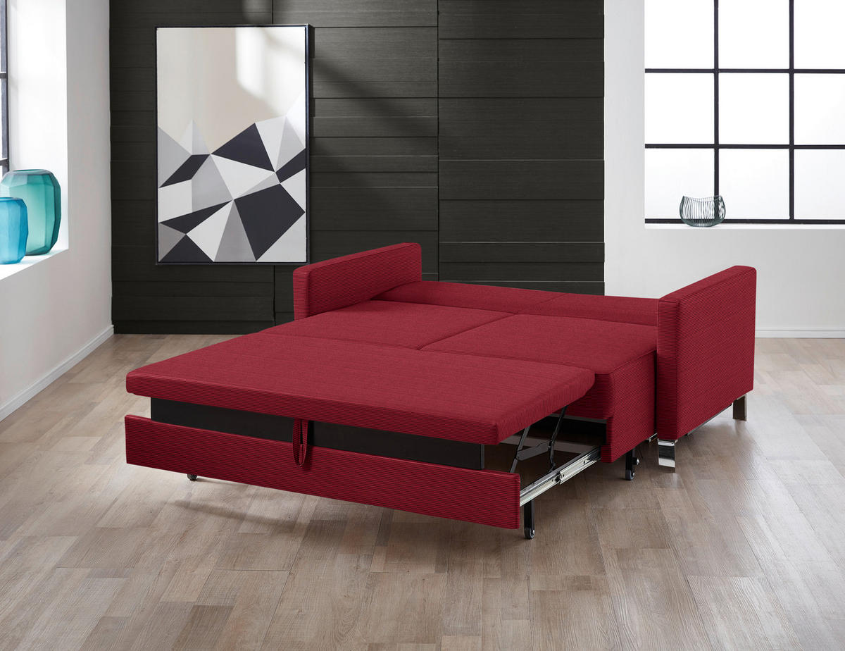 SCHLAFSOFA Flexa in Feincord Rot  - Chromfarben/Rot, Design, Textil/Metall (140/90/95cm) - Bali