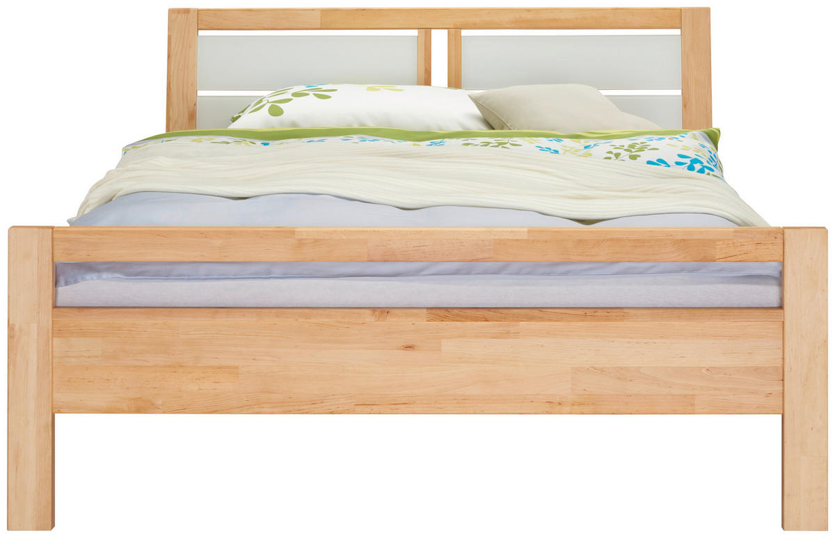 BETT 140/200 cm  in Weiss, Erlefarben   - Weiss/Erlefarben, Natur, Glas/Holz (140/200cm) - Linea Natura