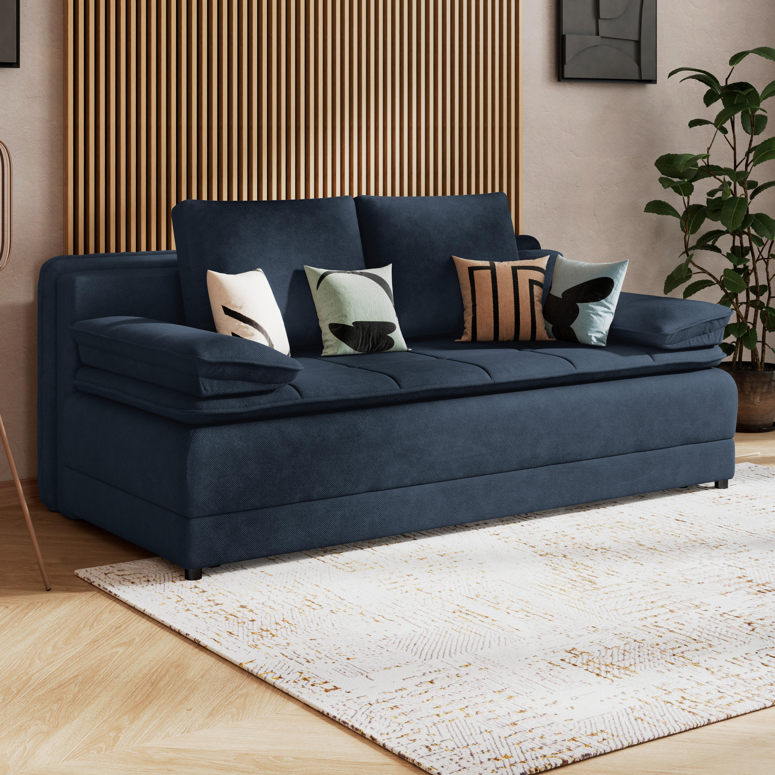 SCHLAFSOFA  mit Liegefunktion Webstoff Dunkelblau  - Schwarz/Dunkelblau, MODERN, Kunststoff/Textil (202/73-92/105cm) - MID.YOU