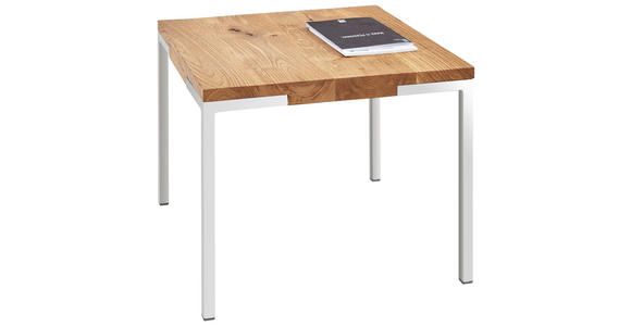 COUCHTISCH Eiche massiv 50/50/40 cm quadratisch Eichefarben, Edelstahlfarben - Edelstahlfarben/Eichefarben, Design, Holz/Metall (50/50/40cm) - Novel