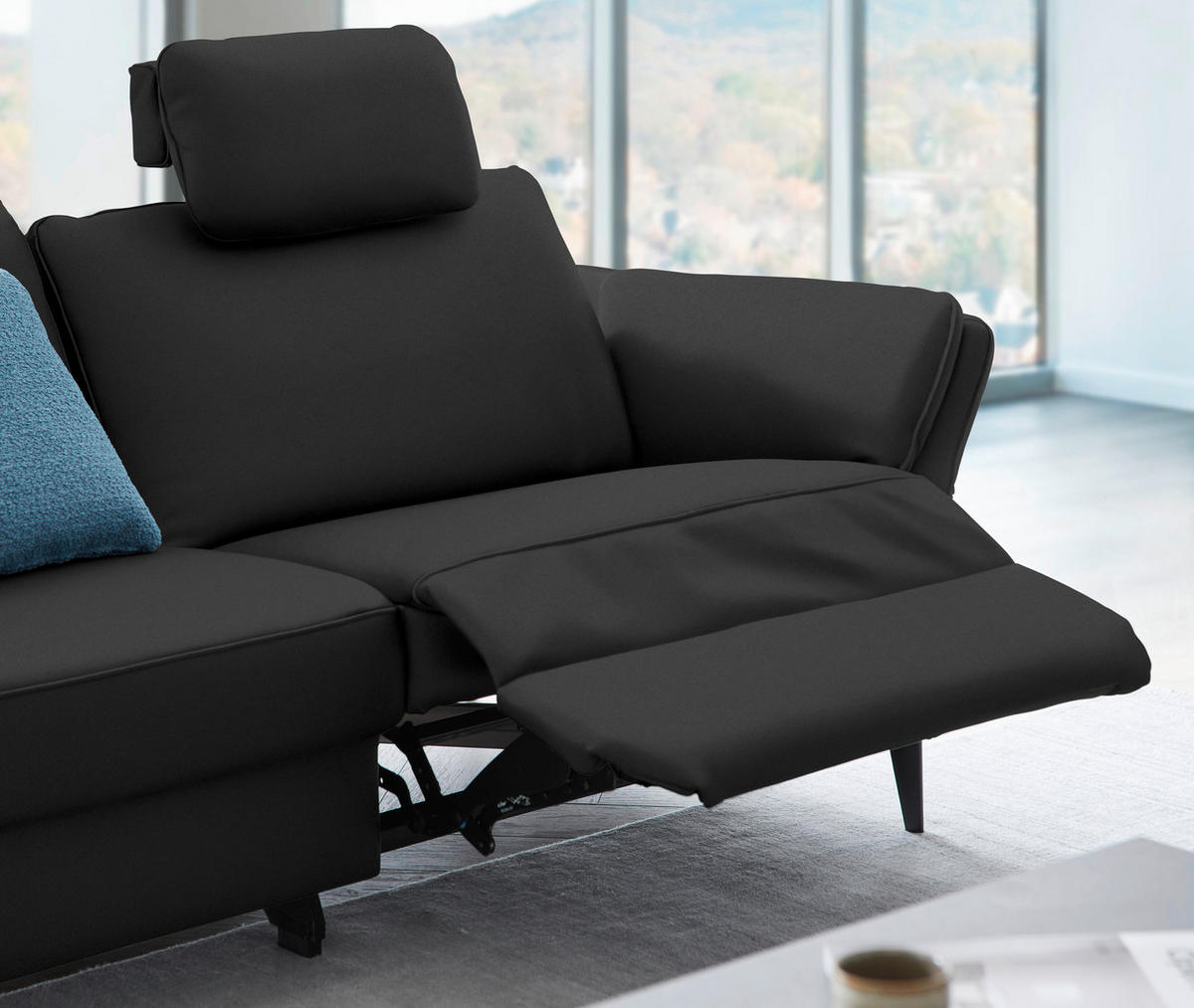 3-SITZER-SOFA in Echtleder Schwarz  - Schwarz, Design, Leder/Metall (190/84/99cm) - Dieter Knoll