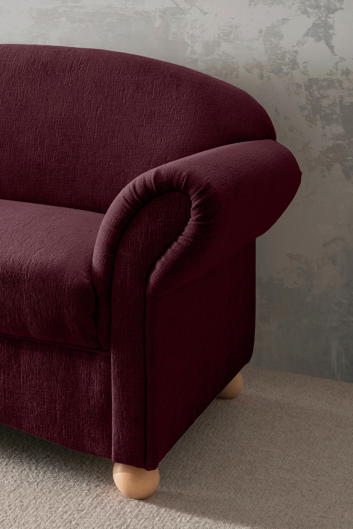 2,5-SITZER in Mikrofaser Bordeaux  - Wildeiche/Bordeaux, Konventionell, Holz/Textil (198/84/80cm) - Livetastic