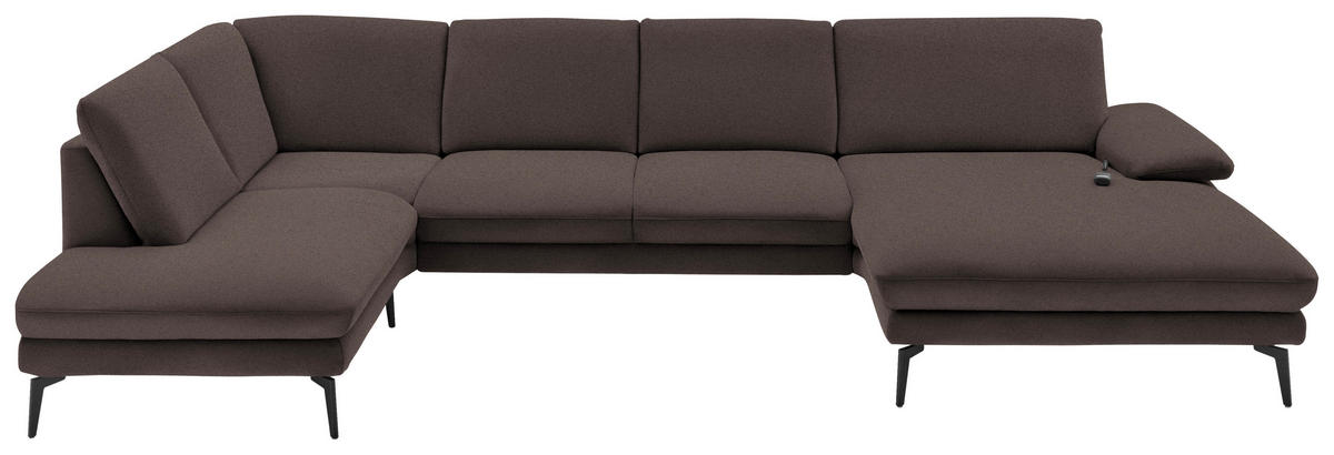 WOHNLANDSCHAFT in Webstoff Dunkelbraun  - Dunkelbraun/Schwarz, Design, Textil/Metall (208/344/180cm) - Dieter Knoll