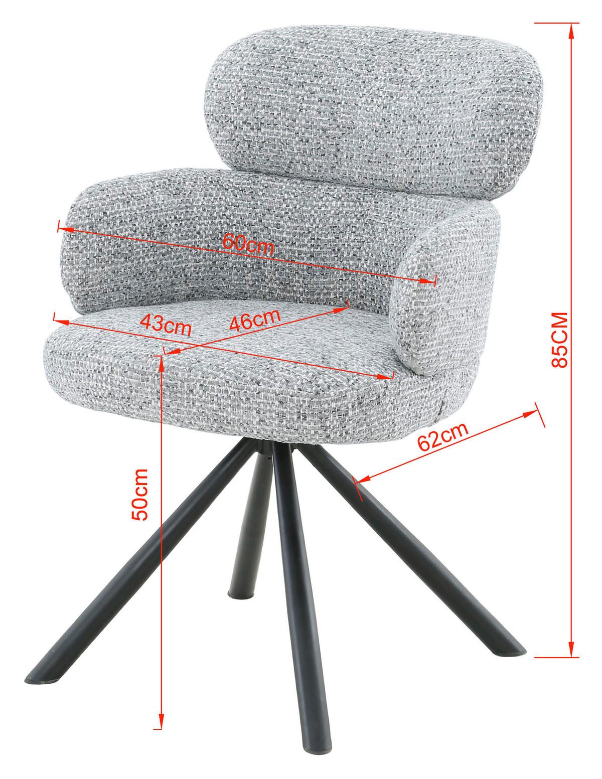 ARMLEHNSTUHL  in Eisen Webstoff  - Hellgrau/Schwarz, MODERN, Textil/Metall (60/84/64cm) - MID.YOU