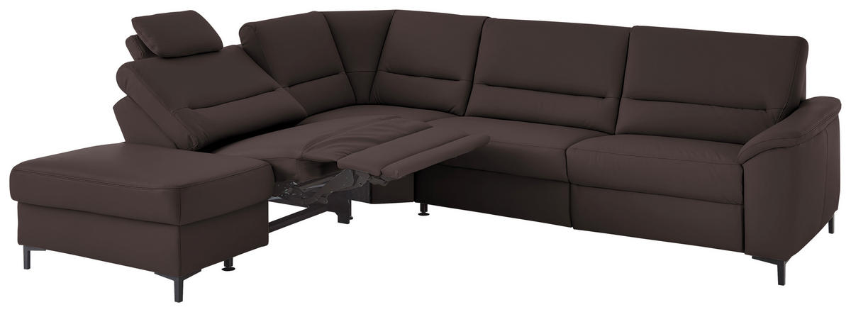 ECKSOFA  in Echtleder Mokka  249/290 cm  - Schwarz/Mokka, KONVENTIONELL, Leder/Metall (249/290cm) - Beldomo Premium