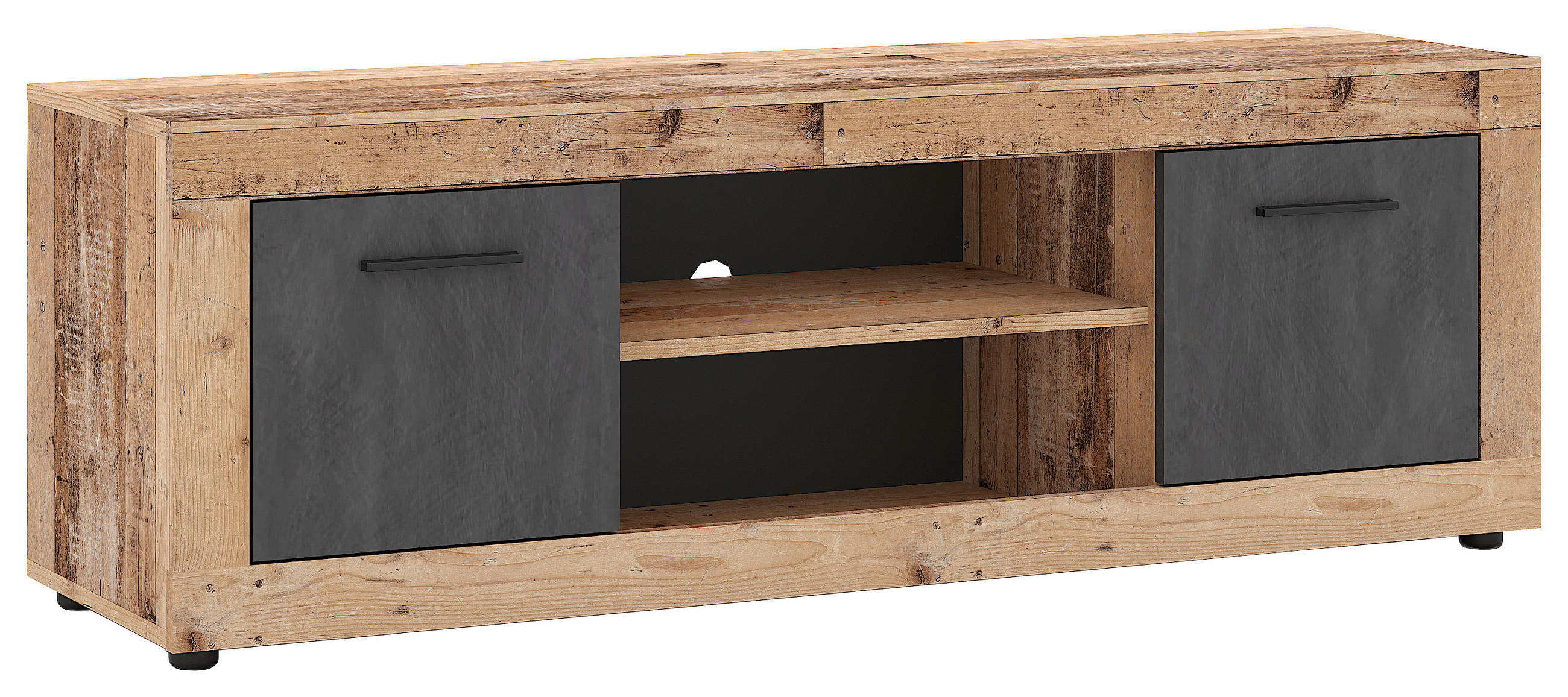 NIZKA OMARICA antracit, barve hrasta  - črna/barve hrasta, Design, umetna masa/leseni material (140/48/40cm) - MID.YOU