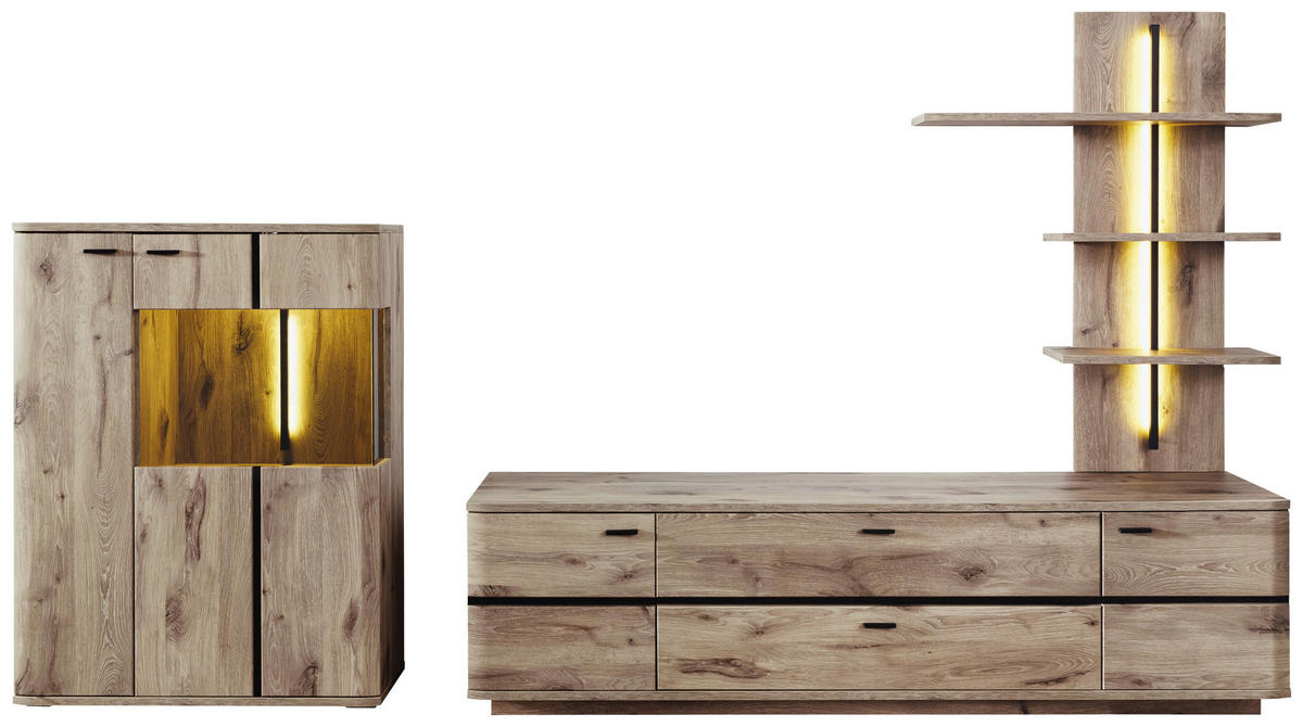 WOHNWAND  in Anthrazit, Eichefarben 300/181/50 cm  - Eichefarben/Anthrazit, Konventionell, Glas/Holzwerkstoff (300/181/50cm) - Cantus