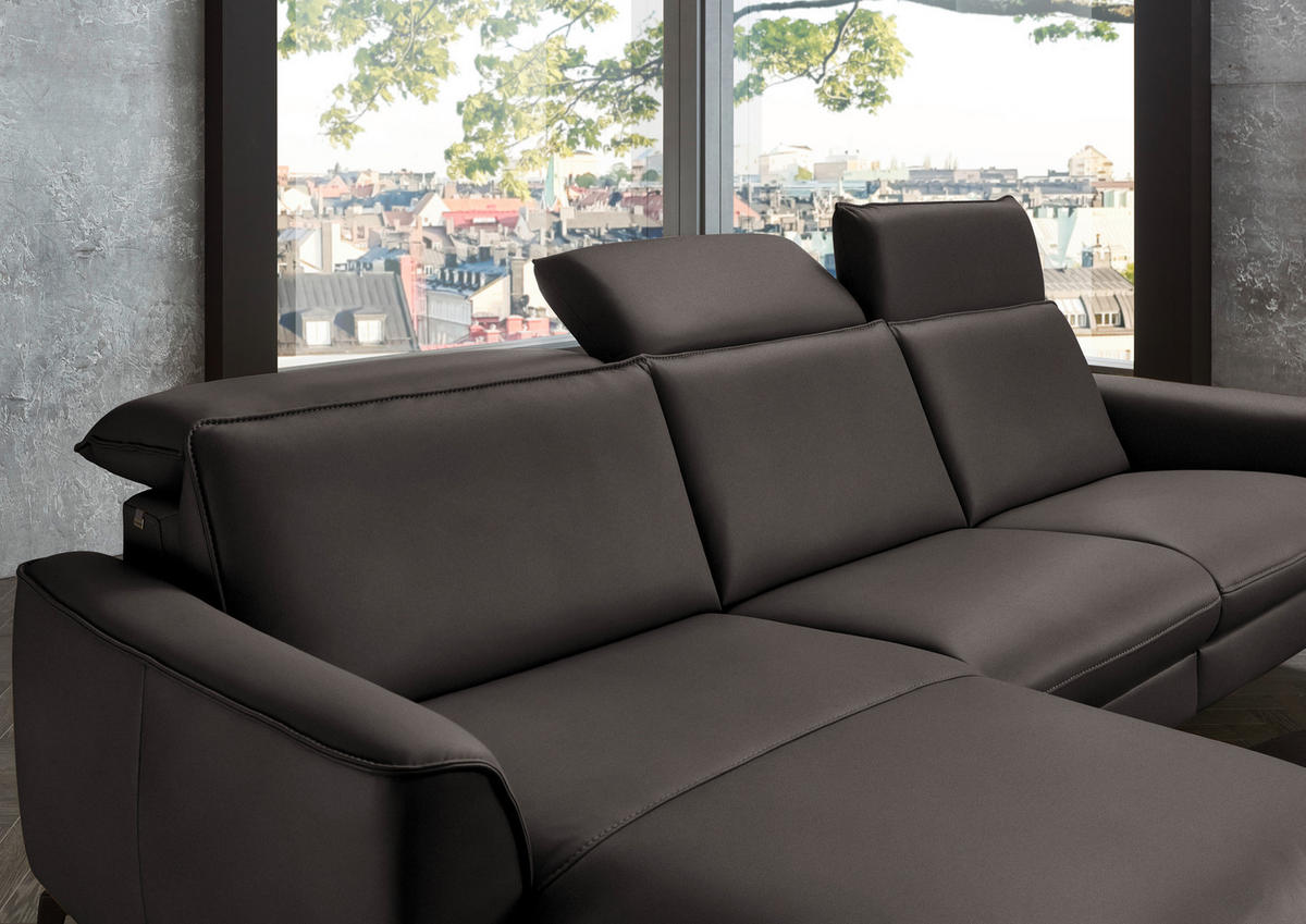 ECKSOFA in Echtleder Dunkelgrau  - Dunkelgrau/Schwarz, Natur, Leder/Metall (168/281cm) - Valdera